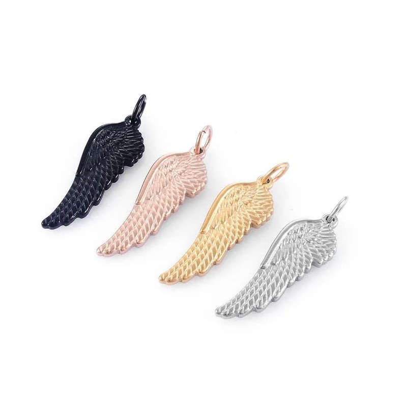 Collar Dije Ala De Angel Proteccion Acero Inoxidable Colores (Negro)