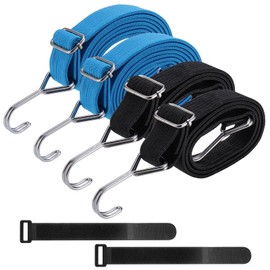 Hejo Tension Elastic Straps with Hooks, Set of 4 Expanders, 1 m & 2 m Adjustable Luggage Tensioner, Extra Strong Tie Down Straps with Hooks for Transport, Camping, Load Securing, Blue & Black