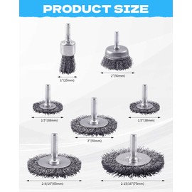 Rocaris 7-Pack Carbon Steel Wire Wheel Brush Set - Cup, Wheel, Pen Brushes with 1/4-Inch Round Shank for Rust Removal, Corrosion and Scrubbing Surfaces