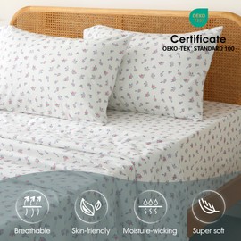 HYPREST Floral Sheets King, Pattern Soft Breathable Farmhouse 4pcs Bed Sheet Sets,18 inches Deep Pocket Sheets