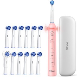 Bitvae R2 Rotating Electric Toothbrush with 13 Brush Heads, Pressure Sensor, Travel Case, Pink & R2 Ultimate Clean Replacement Toothbrush Heads Bundle