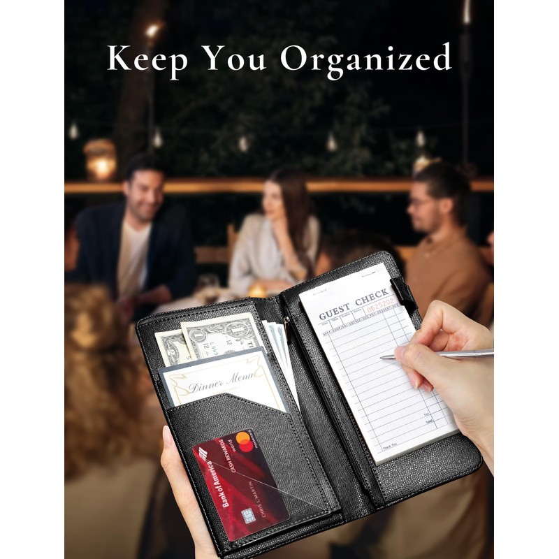 Mymazn Server Book with Zipper and Magnetic Pocket, Cute Waitress