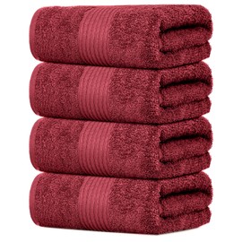 Dewall Maisons Sophisticated 4-Piece Dark Red Bath Towel Set, 27" x 54" - Plush Quality Cotton - Ultra Absorbent & Soft - Ideal for Body, Face, Hands - Modern Bathroom Essentials