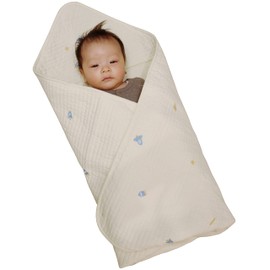 AQUA 365047K7 Baby Futon, Swaddling Multicet, 100% Cotton, Rocket Pattern, Ivory (35.4 x 35.4 inches (90 x 90 cm), Mofua Ebble Embroidered Baby Blanket, Nubi Quilting (Inside) Gauze, Washable, Low