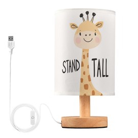 Cute Giraffe Cartoon Animal with Stand Tall Positive Bedside Table Lamps with USB Port for Bedroom LampSmall Nightstand Lamp Linen Shade Wooden Decorative Lamps for for Nursery Kids Reading Home