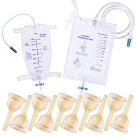 10Pcs Latex Catheter Set with 1 * Urinary Drainage Bag 2000ml & 1 * Leg Bag 750ml Day and Night Use, External Self Sealing Adhesive Strip Leak-Proof for Male (40mm)