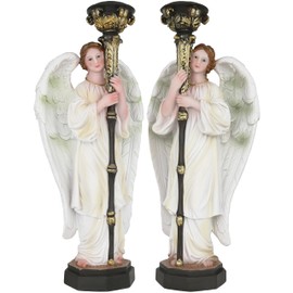 Cannan 2 Angeles Custodios 11.5"" Set con Portavela De 1"" De Ancho Guardian Angels 1"" Candle Holders Resin Religious Statues