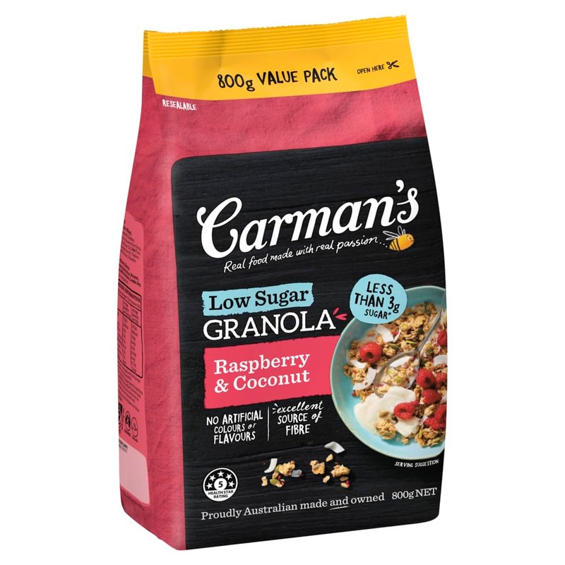 Carman's Low Sugar Raspberry and Coconut Granola 800g