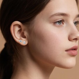 SLUYNZ Solid 925 Sterling Silver CZ Evil Eye Earrings Stud for Women Teen Girls Hamsa Hand Earrings Stud (A-Sterling Silver)