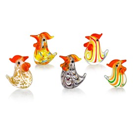 H&D HYALINE & DORA Set of 5 Glass Blown Rooster Figurine Mini Glass Rooster Collectible Art Glass Rooster Ornament Gift for Home Desktop Decor