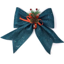 Allgala Christmas Decorative Bows for Wreath Garland Treetopper Christmas Tree (14" Jumbo Dark Green 2-PK)-XBW93066