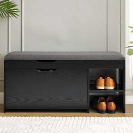Stabrech Shoe Storage Bench with Flip Drawer, Shoe Rack with Lift Top Storages Box, 2-Tier Bench Cabinet with Adjustable Shelves for Entryway, Hallway, Living Room, Mudroom, Black