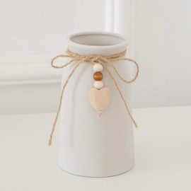 Charming 6-Inch Ceramic Vase | Jute Rope & Heart Charm Vase for Bohemian Farmhouse & Boho Décor, White Color