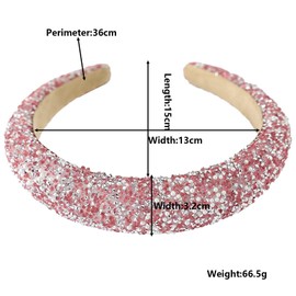 Headband Headband Headbands Hair Strap Glitter Strass Hair Strap Wide for Women Kristal Hairband Kunstleder-Stirnband for Women and GirlsThick Gift (Pink, One Size)