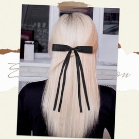 Ribbon Hair bow Hair Clips, Black Red Long Tail French hair Bows, Milky White Navy Blue Hair Clip Tassel Ribbon Bow for Women Girl, Bow Hair Barrette Accessories for Birthday/Party/Independence Day