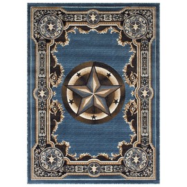 AllStar Rugs Blue 5x7 Western Cowboy Texas Star Area Rug (5' 0" x 6' 11")