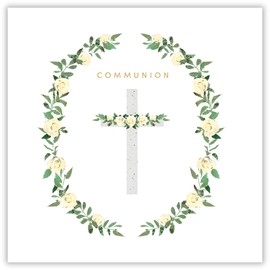 Hammond Gower First Holy Communion Congratulations Card - Communion Congratulations Card for Children with Contemporary Cross and Flowers Design and Embellishments