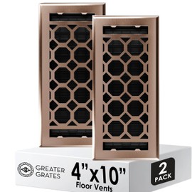 Floor Register 4x10 Vent Cover – 2 Pack – Heavy-Duty Steel, Rustproof & Walkable Grates, Drop-in Install, Adjustable Air Supply Switch - Decorative Honeycomb Design, Satin Bronze