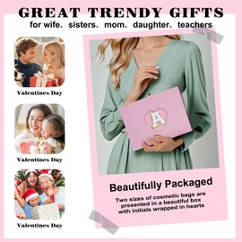 Fohufo Travel Cute Makeup Bag Set - Make up Cosmetic Bag for Women, Small Makeup Bag for Purse Makeup Kit | Pink Stuff Birthday Gifts for Women Travel Essentials (Pink Letter S)