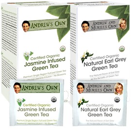 Andrew Lessman Tea - Variety Pack - Jasmine Infused Green Tea + Earl Grey Green Tea 30 Sachets Each - Certified Organic. Refreshing, Ultra-Mild Flavor. Rich in Healthy EGCG. No Bitter Aftertaste