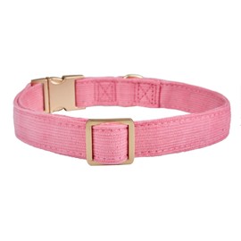 YUDOTE Soft Cotton Dog Collar with Metal Buckle Adjustable Heavy Duty Comfy Corduroy Collars for Small Medium Large Dogs,Rosy Pink,Large
