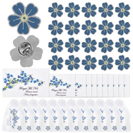 Forget Me Not Memorial Pins,Funeral Favours for Guests, Set with Flower Memory Pins,Memorial Cards, Organza Bags,Funeral Decorations (40 Set)