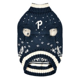 Puppia Nevis Winter Turtleneck Knit Shirts Snow Forest Pattern for Small and Medium Dogs, Navy, Large