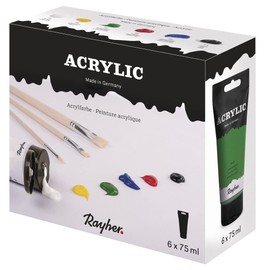 RAYHER HOBBY 38931000 Set 6 x 75ml Acrylic paint 12 Colours 1.62 x 1.48 x 0.67 "