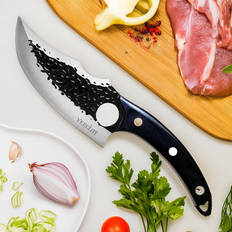 Cuchillo Forjado a Mano Vikingo，Yeeclot Martillado Cuchillos Chef De Cocina