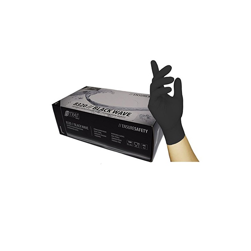 Nitras 8320 Black Wave Single-Use / Disposable Gloves, Powder-Free and