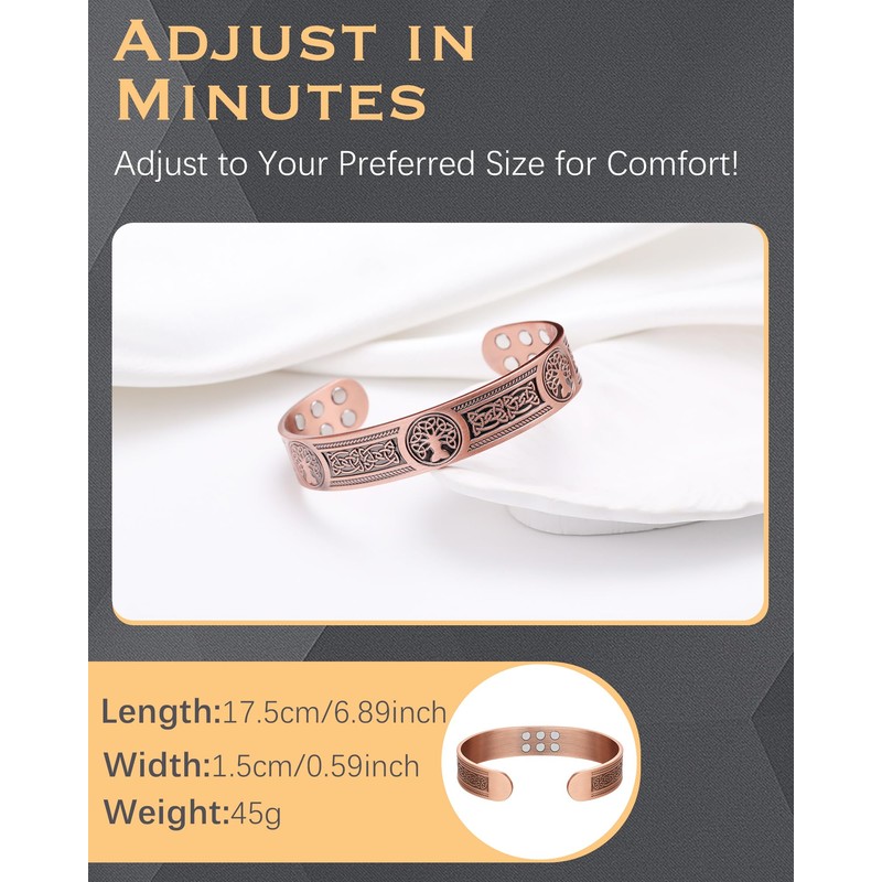 Jeracol Copper Bracelet Men and Women, 18 Ultra Strong Magnets