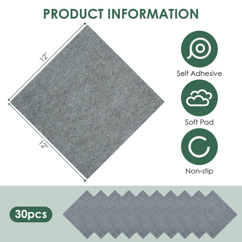 VallisCo 30 Pack Carpet Tile - 12” X 12” Self