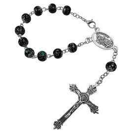 TALISMAN4U Saint Christopher Medal Car Rosary for Rearview Mirror Glass Beads Catholic One Decade Auto Rosary for Women Men Religious Gift (Green Black Beads)
