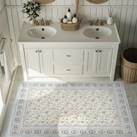 jinchan Area Rug 3x5 Entryway Rug - Floral Doormat Machine Washable Low Pile Boho Vintage Thin Throw Non-Slip Non-Shedding Carpet for Bathroom, Kitchen, Front Door, Yellow Grey