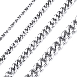 Richsteel Men Women Cuban Link Chain Choker Necklace 14 Inch 3mm Wide Stainless Steel Chains for Pendant Hip Hop Jewelry
