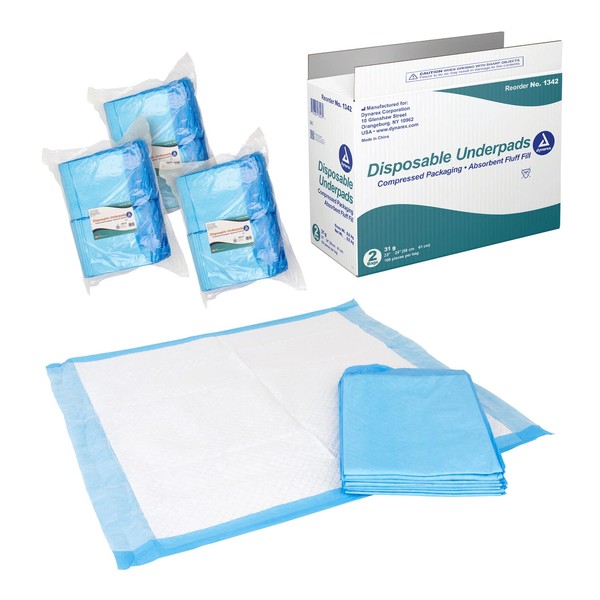 Dynarex Disposable Underpads, Medical-Grade Incontinence Bed Pads to Protect Sheets, Mattresses, and Furniture, 23”x24” (31g), 1 Case of 200 Disposable Underpads (2 Boxes of 100)