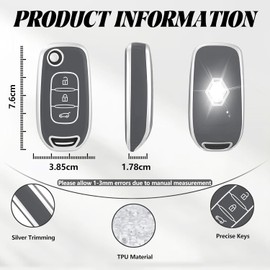 TOOMUME Key Case TPU Car Key Case Suitable for Renault Kangoo 3 Twingo 3 Megane 4 Trafic 4 Clio 5 Captur Dacia Sandero Stepway Duster, Key Cover Protection Key Case - Flip Key