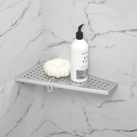 Bernkot Corner Shelf Shower Shelf 304 Stainless Steel No Drilling for Bathroom Shampoo Holder Organiser Trapezoidal Square Hole 305 x 155 mm
