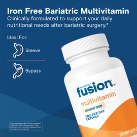 Bariatric Fusion Bariatric Fusion Bariatric Multivitamin Without Iron | Post Bariatric Surgery Patients | Iron Free Bariatric Vitamin for Gastric Bypass and Sleeve Gastrectomy | 60 Capsules | 1 Month Supply