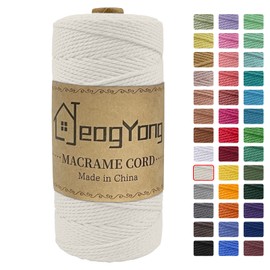 JeogYong Macrame Cord 2mm x 218 Yards, 3-Strand Twisted Natural Cotton Rope, Cotton String Coloured Craft Cord for Plant Hanger Wall Hanging Knitting Crafts, Natural Color