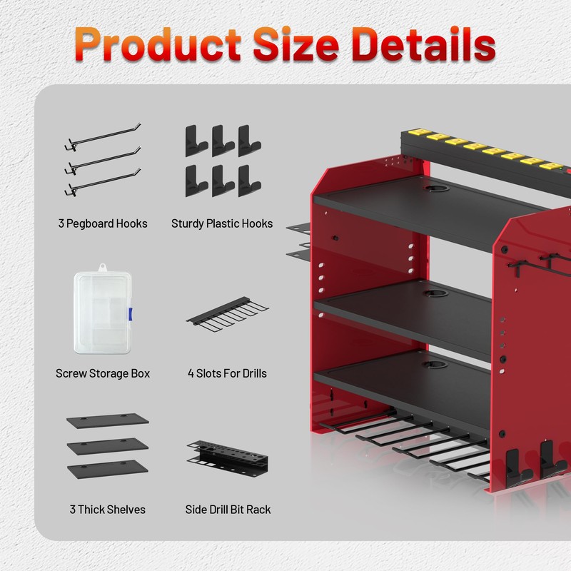 CFMASTER Power Tool Organizer Wall Mount with Charging Station -