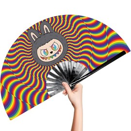 Ravedash Ugly Monster Secret Rave Fan - Large Clack Bamboo Folding Hand Fan for EDM, Music Festival, Club, Event, Party, Dance, Performance, Decoration, Gift