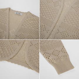 Womens Lightweight Summer Cardigans 3/4 Sleeve Crochet Bolero Cardigans Sweater Dark Apricot S