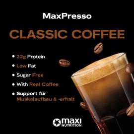 MaxiNutrition MaxPresso Coffee Classic, Protein Coffee, Whey Coffee Powder, 21 g Protein per Serving, Sugar-Free & Low Fat, Warm & Cold Edible