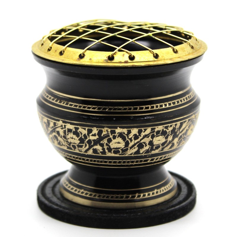 Govinda® -Tall Decorated Brass Charcoal Screen Incense Burner