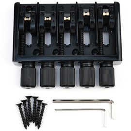 Zinc Alloy High Mass 5-String Headless Bass Bridge ，Superior Sustain & Resonance Fixed Bridge，18mm(3/4") String Spacing Adjustable，5-String Headless Bass Replacement Parts （Black）