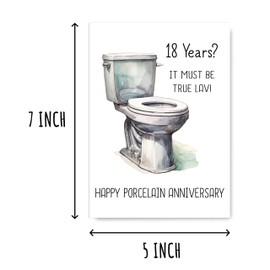 KPLDESIGNS Happy Porcelain Anniversary Card - 18 Years Card - Toilet Card - Punny Card - 18Th Wedding Anniversary Card - Funny Card For Husband Wife