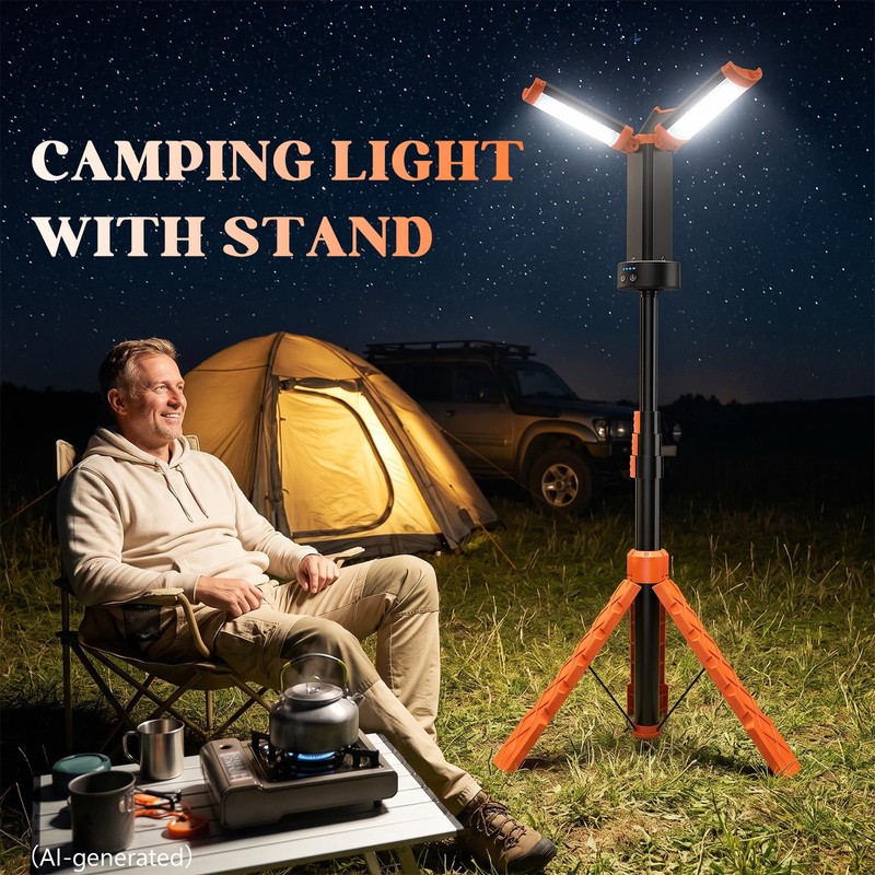 MUMTOP Camping Light with Tripod, Rechargeable LED Work Light, 2500