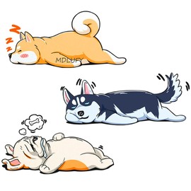 MDLUFY Cute Dog Wall Stickers, Waterproof, Husky, Akita Dog, Bulldog, Sleeping Dog, Car or Motorcycle, Hide Scratches, Hide Dents, Decorative Sticker, Easy to Install, Universal, Car Door, Window, Set