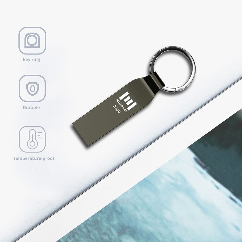 MOSDART Waterproof 32GB USB2.0 Flash Drive, FAT32 Metal Memory Stick